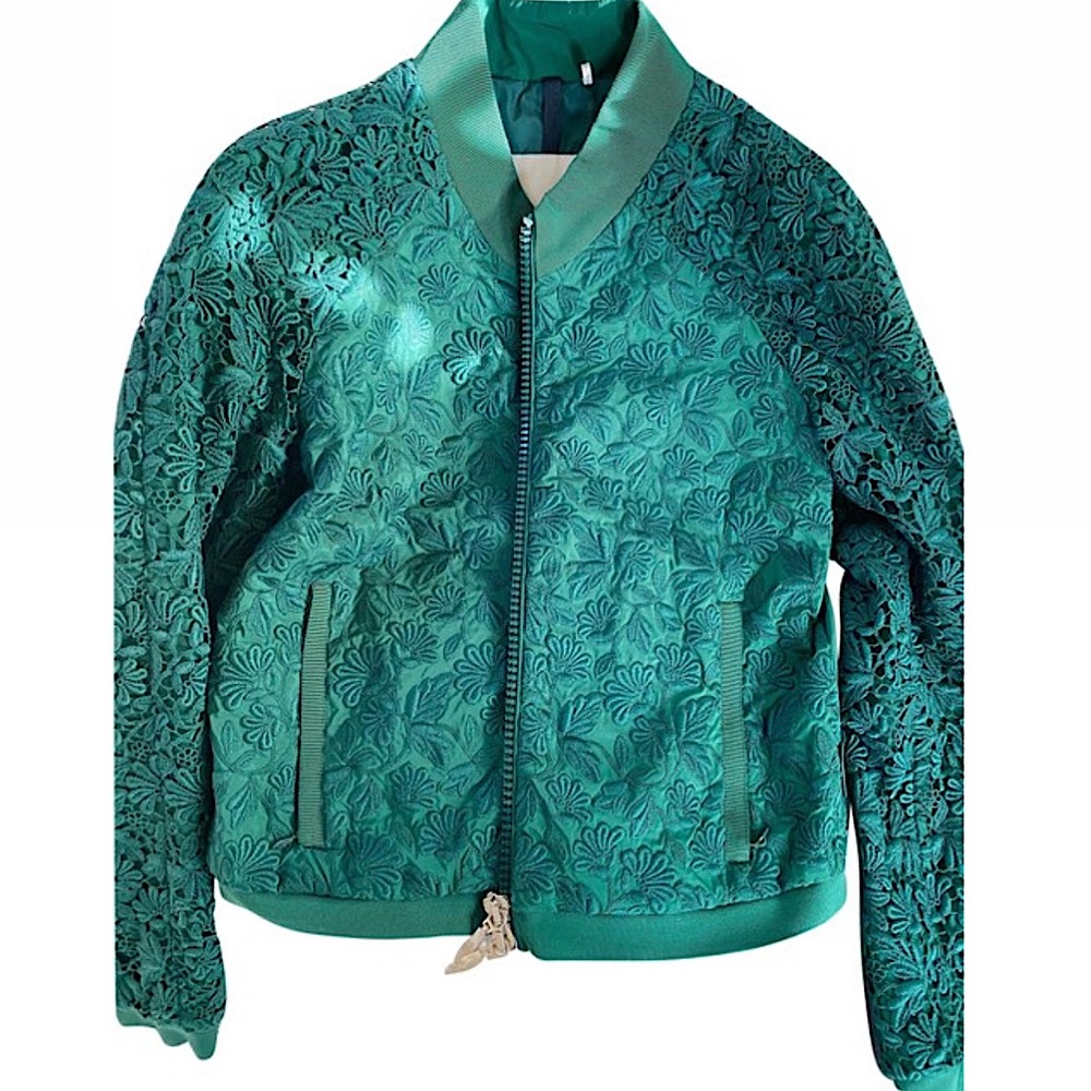 Moncler Woman’s | Green Macrame Embroidery fashion statement bomber jacket 💚